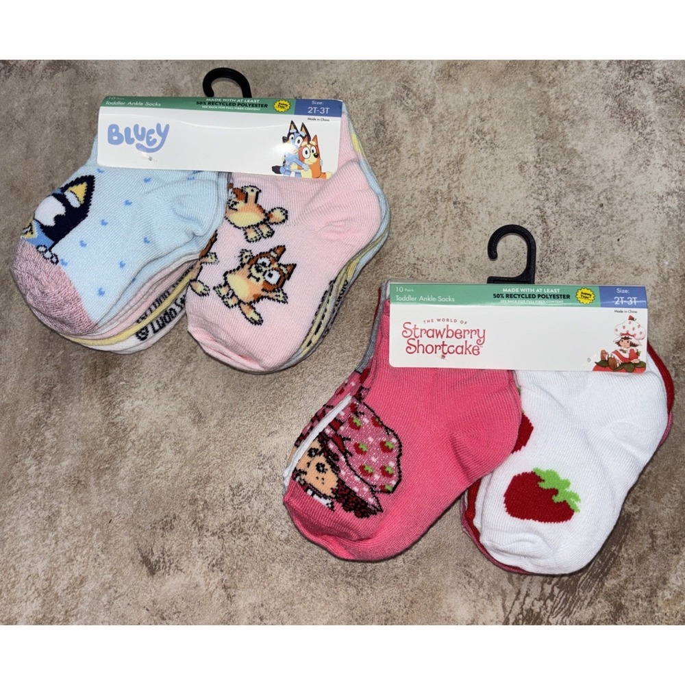 Strawberry Shortcake And Bluey Ankle Socks Toddler 20 Pairs Size 2T NWT